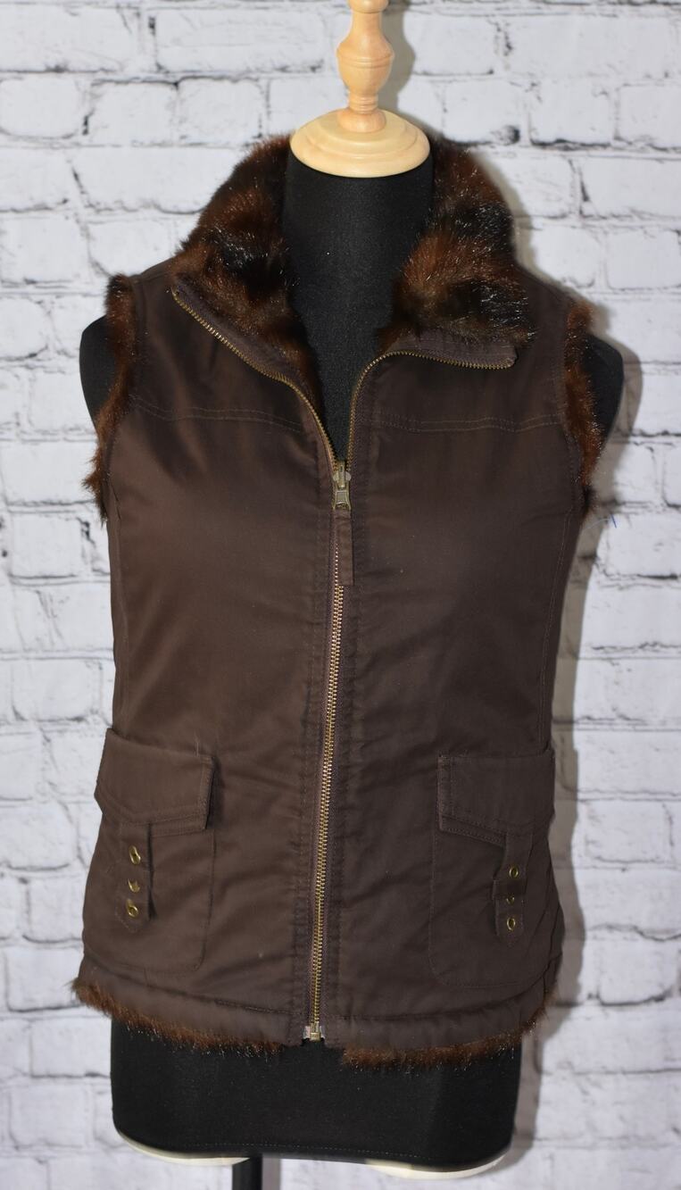 Old Navy Brown Vest Reversible Faux Fur Size XS